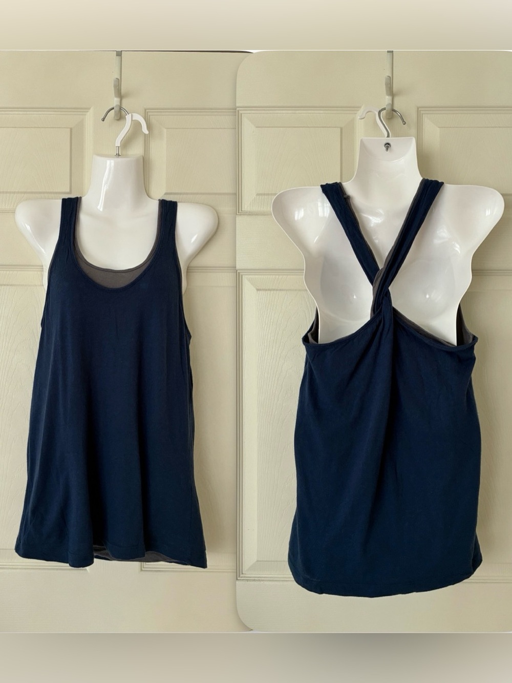 Reversible Cotton/Modal Blend Tank Top With Twist Back Navy & Gray